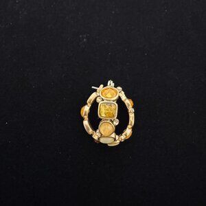 N54 - Liz Claiborne Gold Tone Multi Stone Hoop Post Earrings Amber Yellow